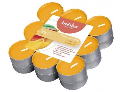 Malé čajové sviečky bolsius Tealight True Scents, mango, bal. 18 ks