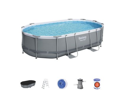 Rodinný, nadzemný bazén, filter, rebrík, pumpa, dávkovač  Bestway® Power Steel™, 56448, 4,88x3,05x1,07 m