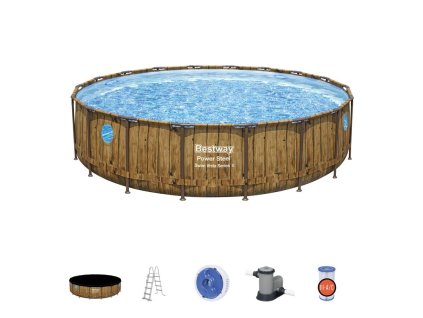 Oválny bazén Bestway® Power steel™, Vista series, 56977, lepiaca záplata, pumpa, dávkovač, plachta, ChemConnect ™ rebrík, lepiaca záplata, 5,49x1,22 m