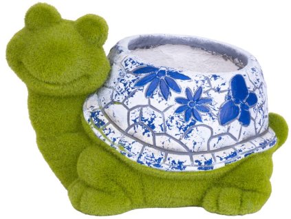 Záhradná dekorácia MagicHome, Korytnačka s kvetináčom, modrý ornament