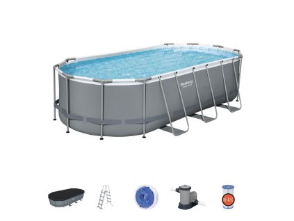 Bazén nadzemný - sivý Bestway® power steel™, 56710, plachta, pumpa, rebrík, dávkovač, filter, 5,49x2,74x1,22 m