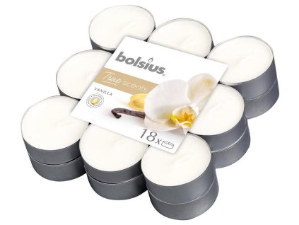 Malé sviečky bolsius Tealight True Scents, vanilka, bal. 18 ks
