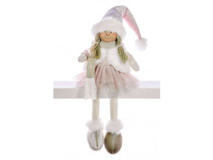 Dekorácia MagicHome Vianoce, Dievčatko v ružovej sukni, sediace, 33 cm