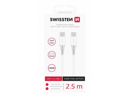 Dátový kábel SWISSTEN TPE USB-C/USB-C POWER DELIVERY 5A (100W) 2,5 m bielý