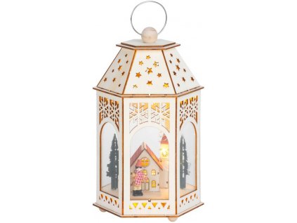 Lampáš MagicHome Vianoce, Drevená dedinka, 9x LED, teplá biela, 16,5x14x30 cm