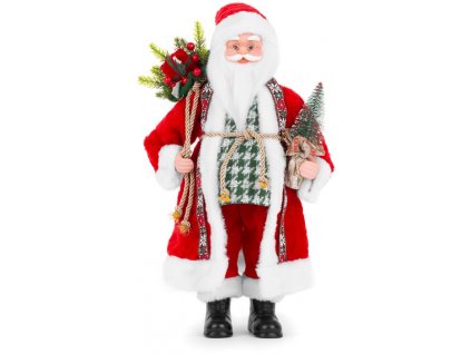 Dekorácia MagicHome Vianoce, Santa s taškou s darčekmi a stromčekom, keramika, 46 cm