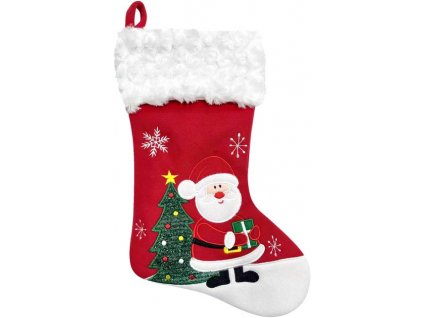 Dekorácia MagicHome Vianoce, Ponožka so santom, červená, 41 cm