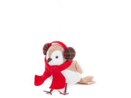Dekorácia MagicHome Vianoce, Vtáčik so šálom, 12 cm