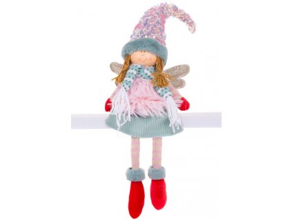 Postavička MagicHome Vianoce, Anjelik s červenými topánkami a dlhými nohami, látkový, ružovo-zelený, 16x10x71 cm