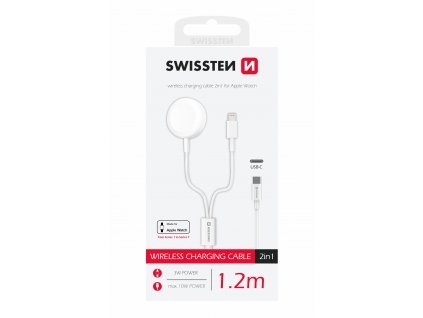 Magnetický nabíjací kábel SWISSTEN 2v1 pre Apple watch a lightning, USB-C, 1.2 m