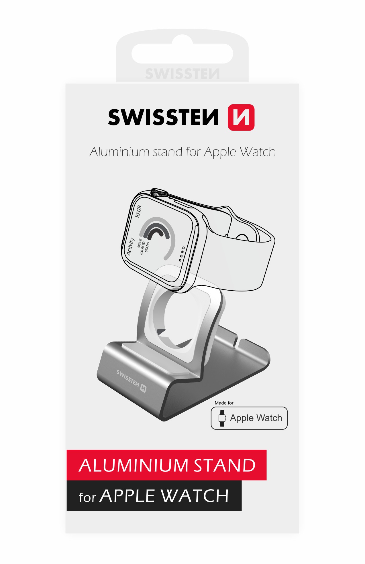 Swissten hliníkový stojan pre Apple watch, strieborný 25005100
