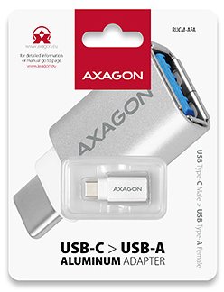 AXAGON RUCM-AFA, redukcia USB-C (M) -> USB-A (F), USB 3.2 Gen 2, 3A, ALU