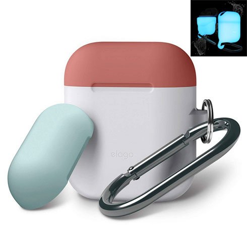 Elago Airpods Silicone Duo Hang Case - NightGlow/Italian Rose, Coral Blue