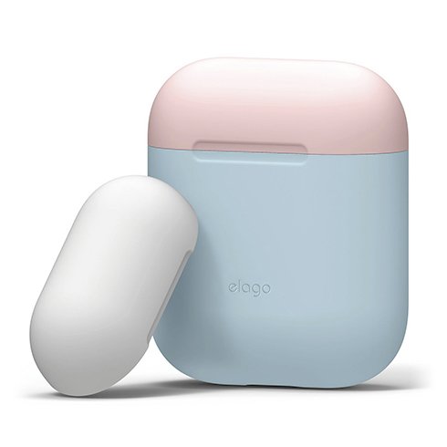 Elago Airpods Silicone Duo Case - Pastel Blue/ Pink, White