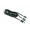 Kábel CABLEXPERT USB A Male/Micro B + Type-C + Lightning, 1m, opletený, čierny, blister