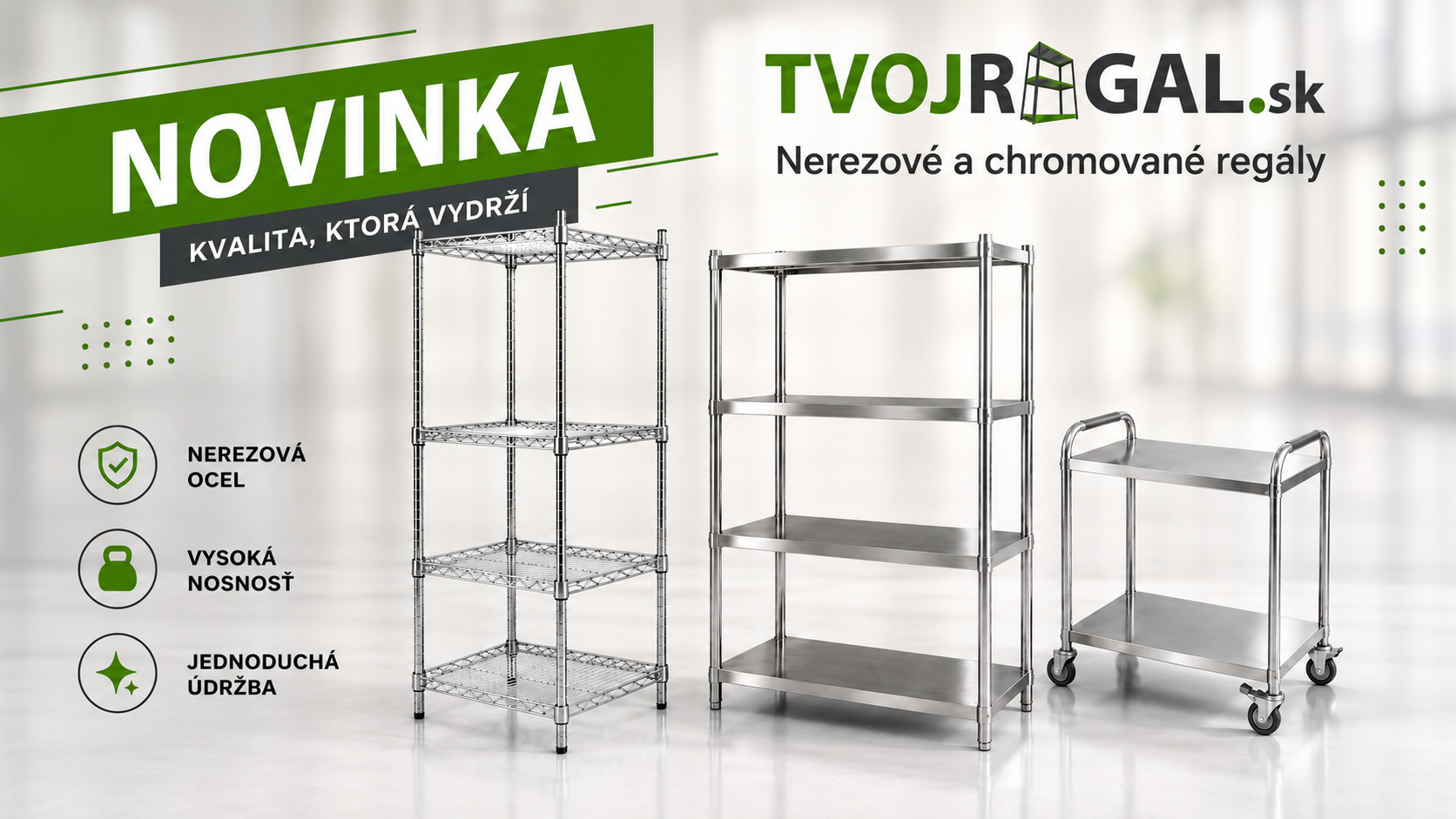 Nerezové a chromované regály