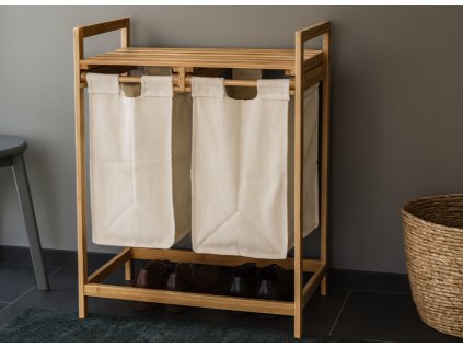 Regál bambusový s košmi na bielizeň 73x64x33 cm