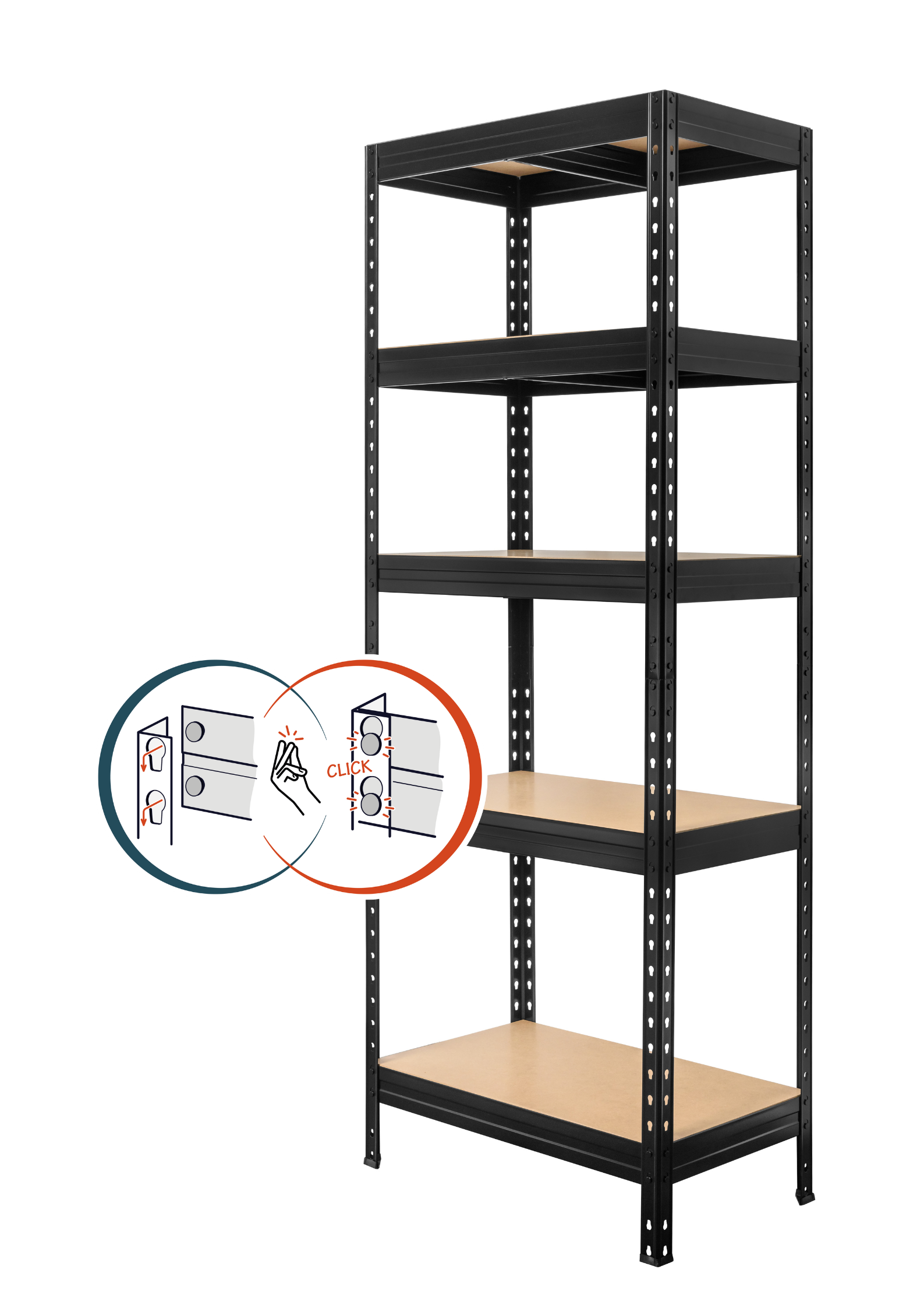 E-shop Kovový regál PRAKTIK 180x75x35 nosnosť police 150 kg - lakovaný čierny