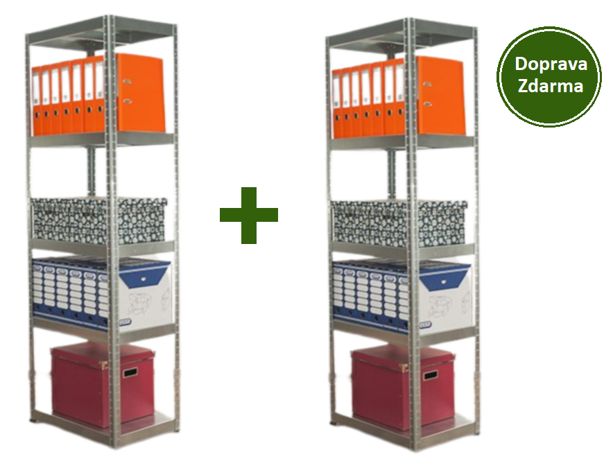 E-shop Akciový balíček 1+1 CELOKOVOVÝ REGÁL 180X60X40 5 POLÍC POZINKOVANÝ