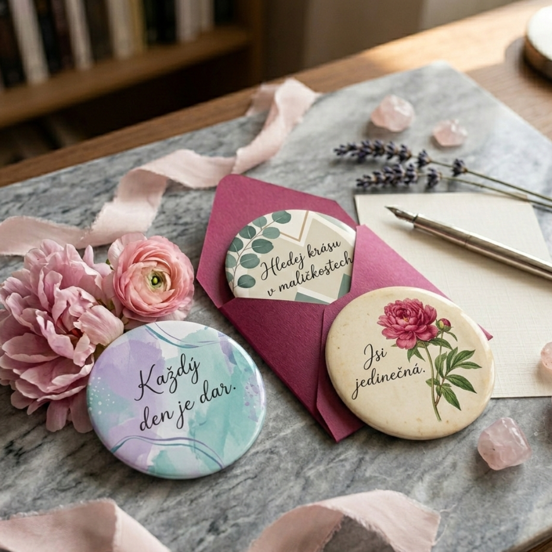 Detail balení zrcátka vyrobeného v ČR