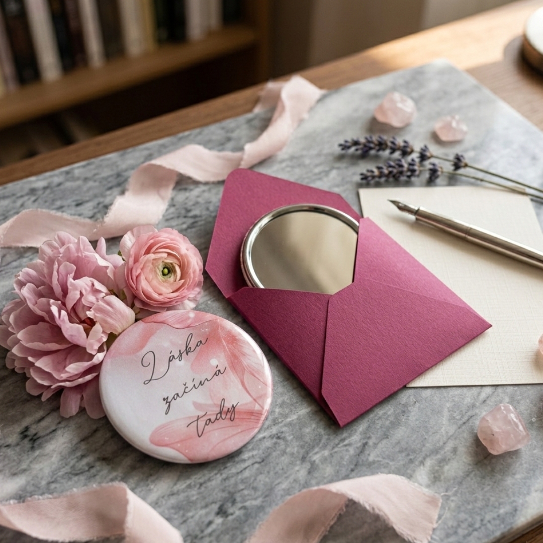 Kapesní zrcátko s motivem Láska začíná tady