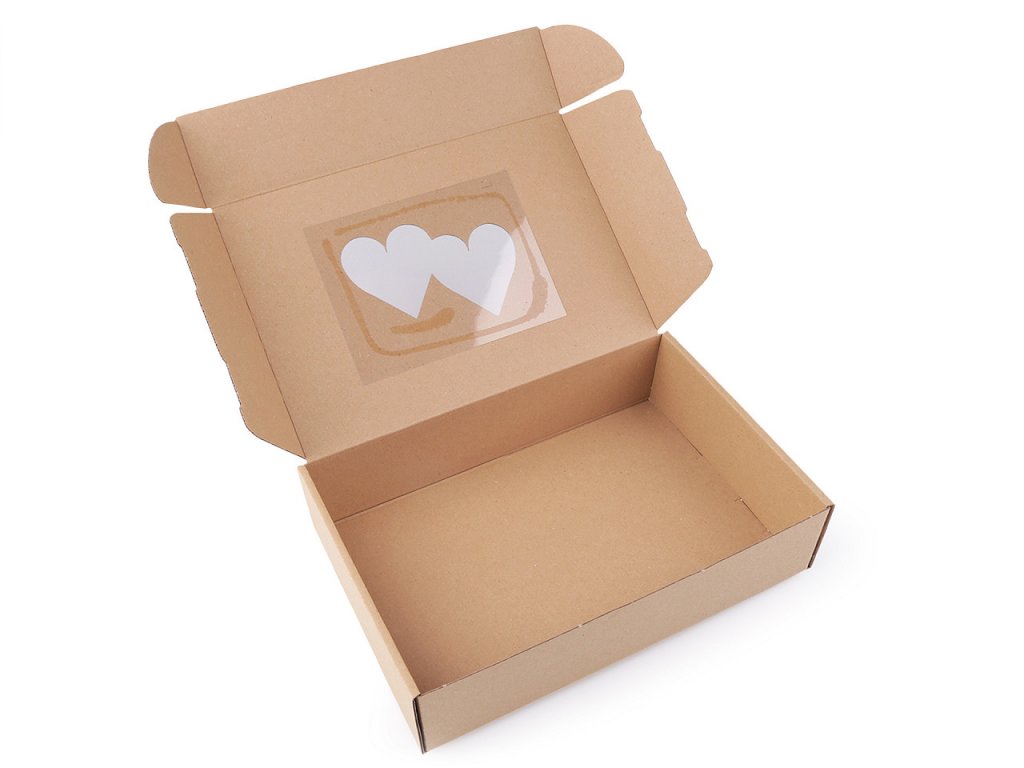 Papírová krabice s průhledem - srdce - Tvorboshop