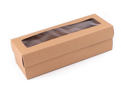 Papírová krabice na láhev vína, s průhledem (Balení 5 ks, Varianta hnědá přírodní)