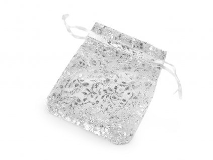 Dárkový pytlík 9x11 cm organza (Balení 5 ks, Varianta bílá stříbrná)