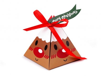 Vánoční dárková krabička pyramida - sob, Mikuláš, sněhulák, skřítek (Balení 10 ks, Varianta 1 bílá sněhulák)