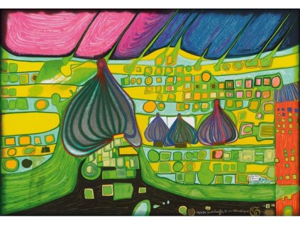 Dárkový balící papír 50x70 cm HUNDERTWASSER Land in Gelb