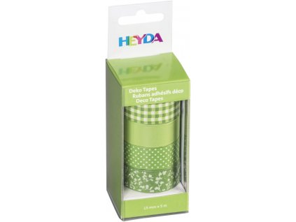 Deco pásky Heyda 15 mm x 5 m, 4 role, zelené světle