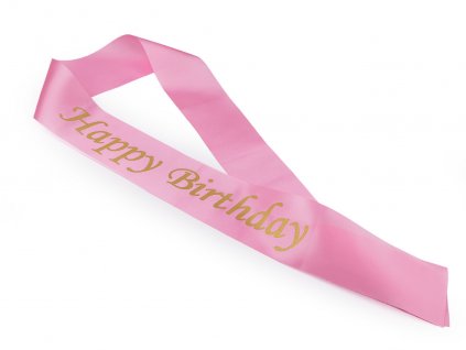 Narozeninová saténová šerpa Happy Birthday šíře 9,5 cm (Balení 1 ks, Varianta 1 bílá zlatá)