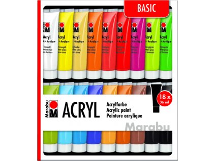 Akrylové barvy Marabu Acryl Color sada 18 x 36 ml Basic