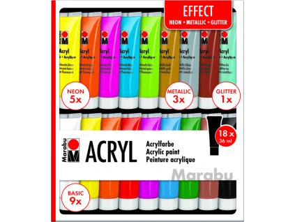 Akrylové barvy Marabu Acryl Color sada 18 x 36 ml EFFECT