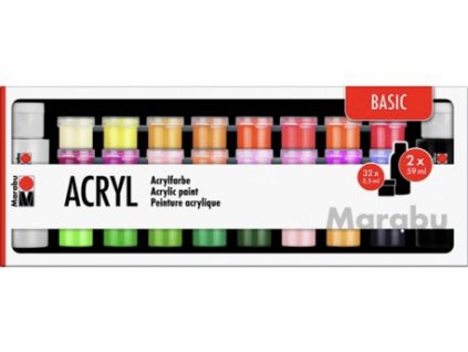 Akrylové barvy Marabu Acrylic Paints 32 x 3,5 ml + 2 x 59 ml