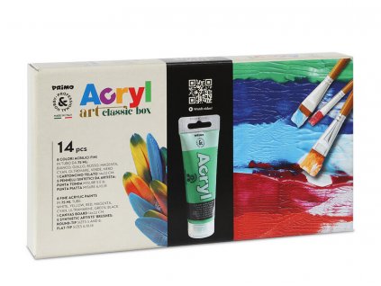 Akrylové barvy PRIMO , sada 8 x 75ml, plátno, 5 štětců