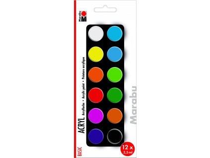 Akrylové barvy v kelímku Marabu Acrylic Paints set BASIC, 12x3,5ml