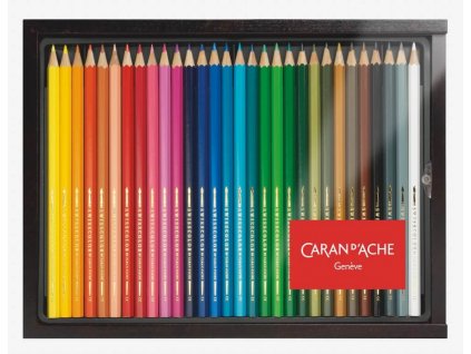 Caran D'ache Swisscolor akvarelové pastelky 30 barev, dřevěný dárkový box