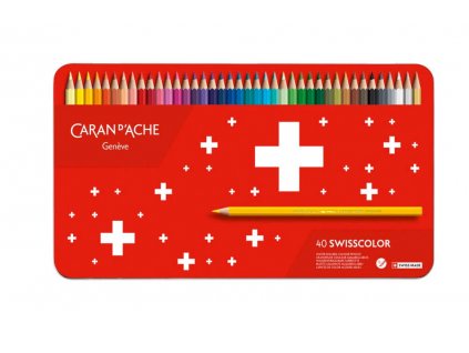 Caran D'ache Swisscolor akvarelové pastelky 40 barev, plechová krabička