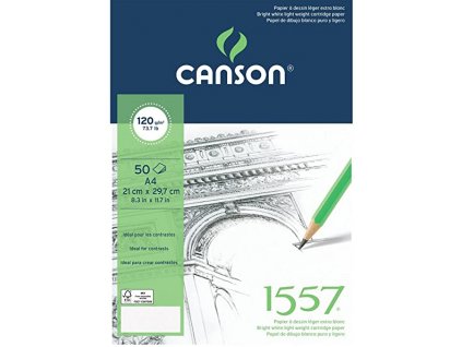 Skicák Canson 1557 lepený blok A4, 120g, 50 listů