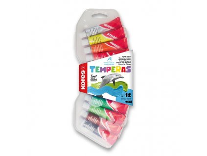 Temperové barvy Kores Temperas 12x12 ml, plastový box s paletou
