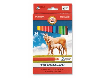 Trojhranné pastelky TRIOCOLOR Koh-I-Noor silné 9 mm lakované (Koně) - 24 barev