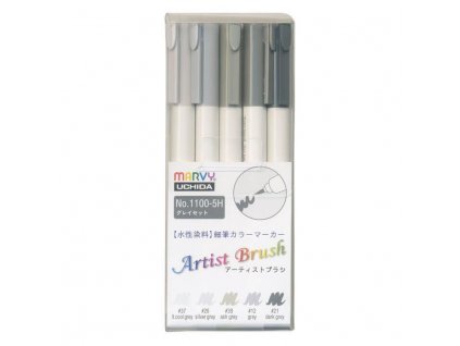 Umělecké fixy se štětcovým hrotem Artist Brush sada 5ks GREY