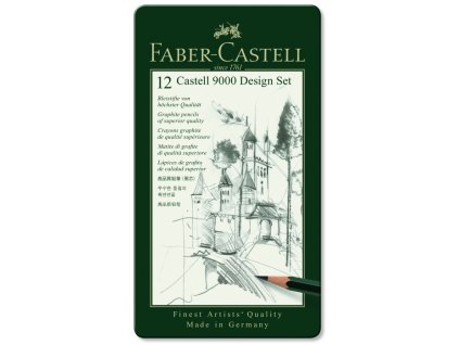 Umělecké grafitové tužky Faber-Castell 9000 Design Set 119064 12 ks kovová krabička