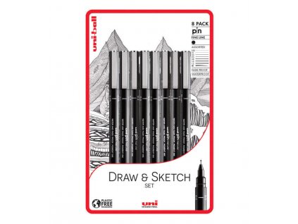 UNI pin Draw & Sketch Set - sada 8 ks linerů Super Ink