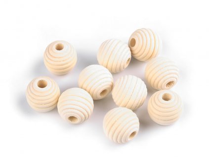 Dřevěné korálky nelakované vroubkované Ø20 mm (Balení 10 ks, Varianta přírodní sv.)