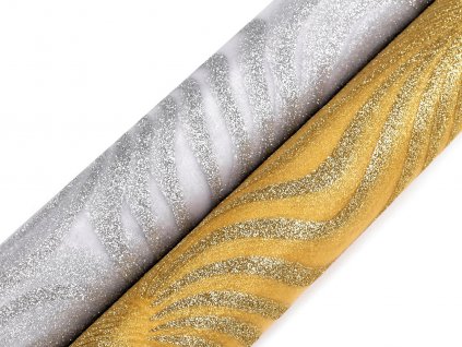 Organza s glitry šíře 48 cm (Balení 4.5 m, Varianta 1 stříbrná)