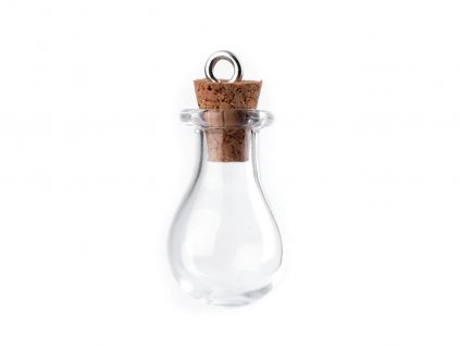 Skleněná lahvička s korkem srdce, hvězda, baňka (Balení 5 lahv., Varianta 1 transparent baňka)