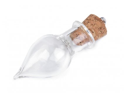 Skleněný přívěsek lahvička s korkem 13x37 mm kapka (Balení 1 lahv., Varianta transparent)