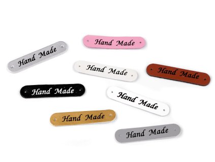 Nášivka / štítek z eko kůže Hand Made 10x48 mm (Balení 5 ks, Varianta 1 bílá mat)
